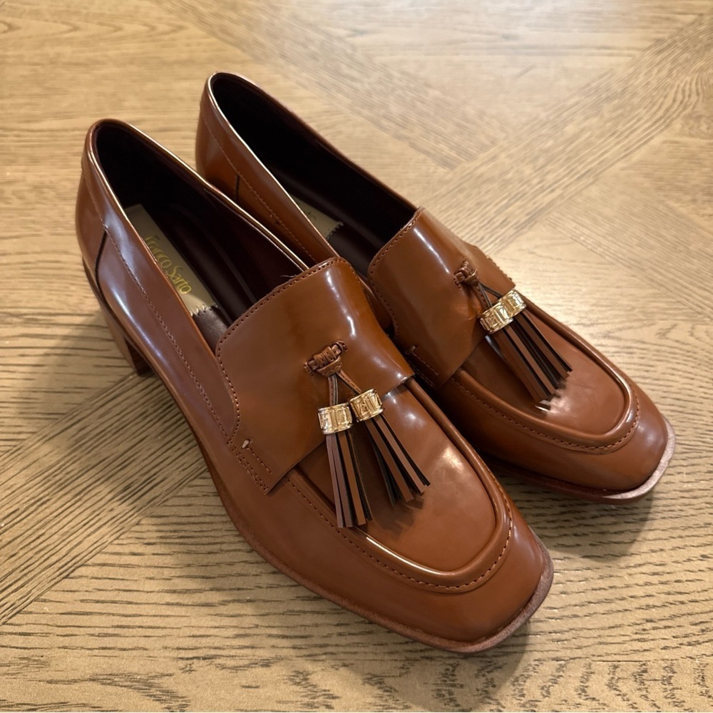 Franco Sarto Womens Donna Heeled Loafers W/ Tassles - Brown Tobacco Shoes Sz 10M